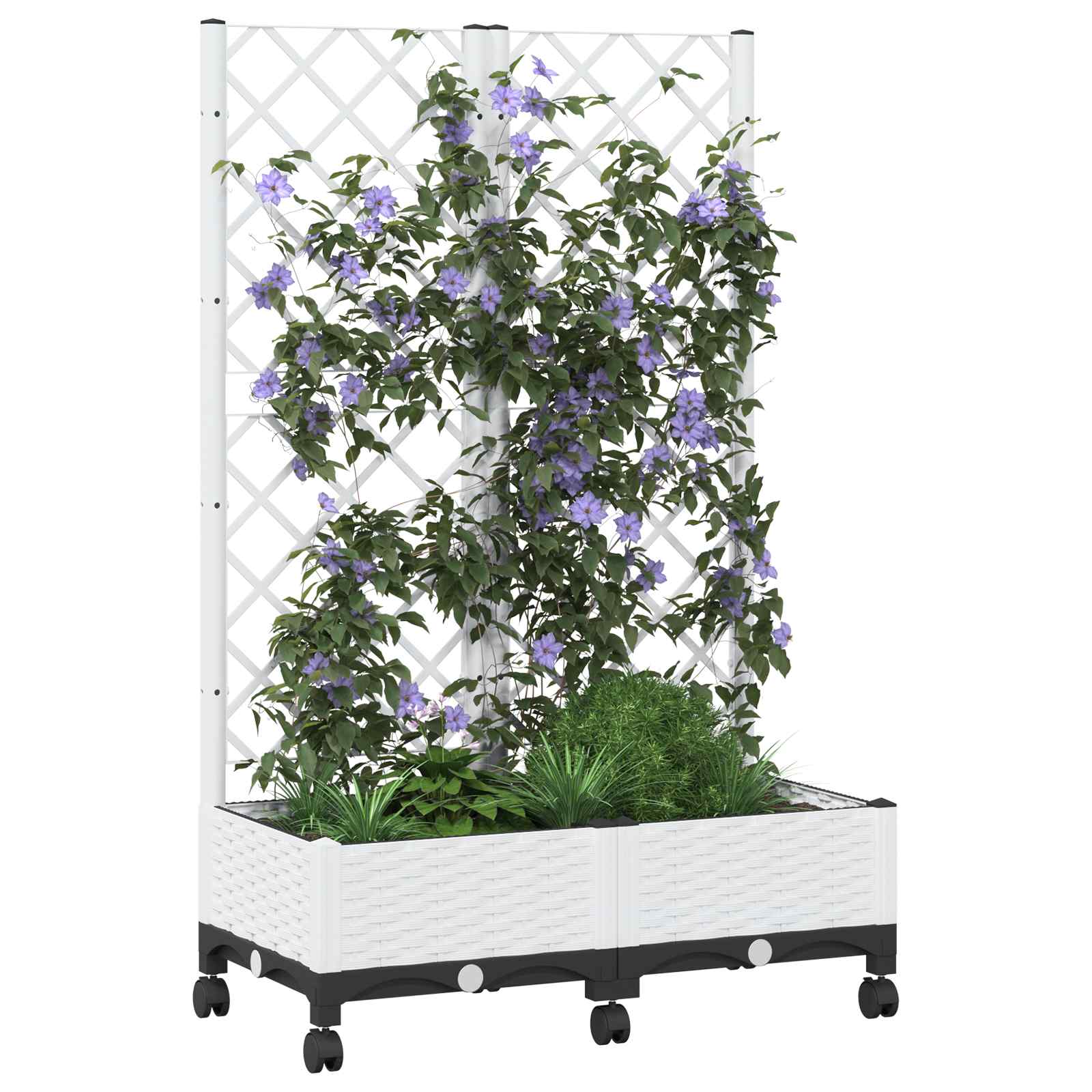 Vrtni saksija s rešetkom i kotačima Bijela 80 x 40 x 131,5 cm