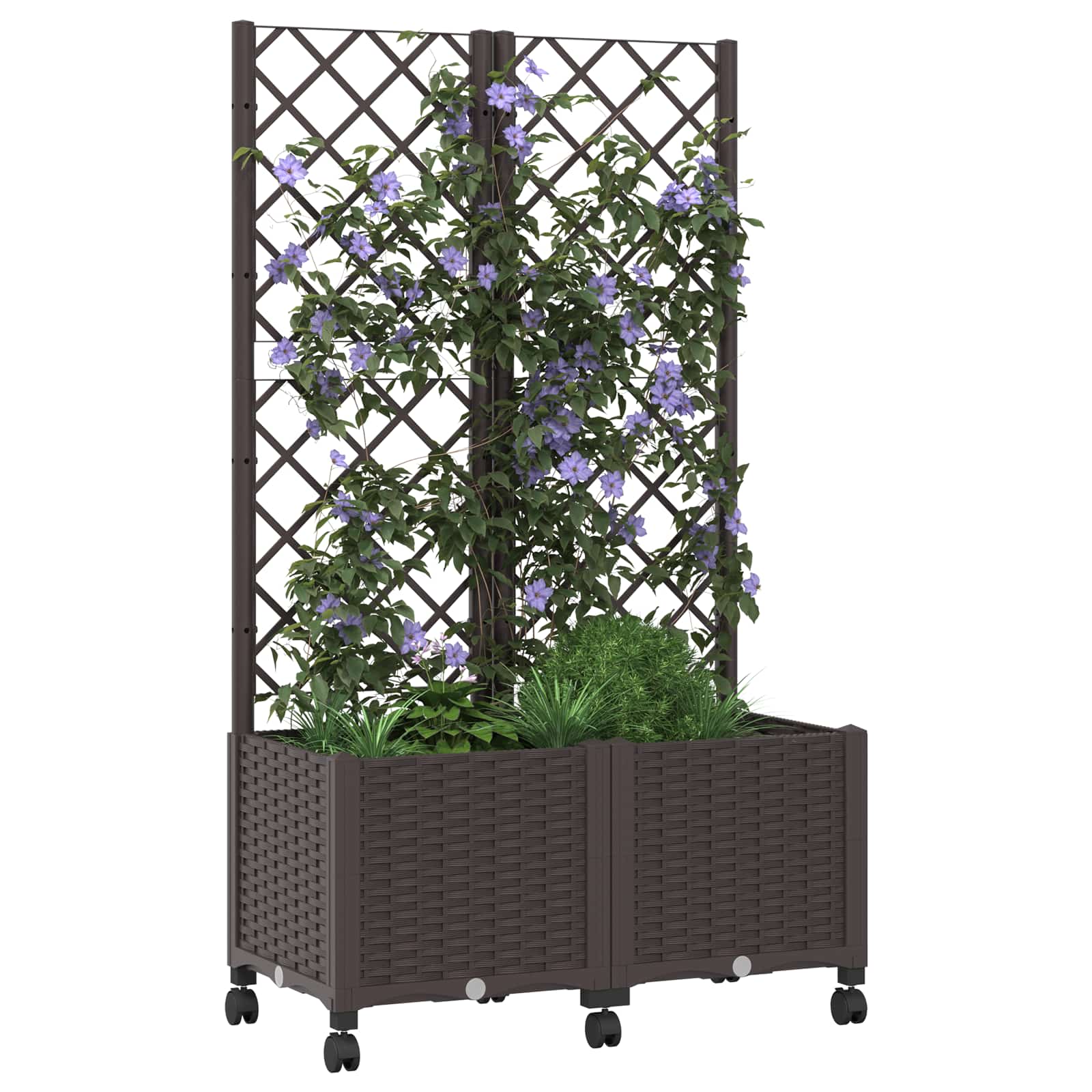 Vrtni saksija s rešetkom i kotačima Smeđa 80 x 40 x 146 cm PP