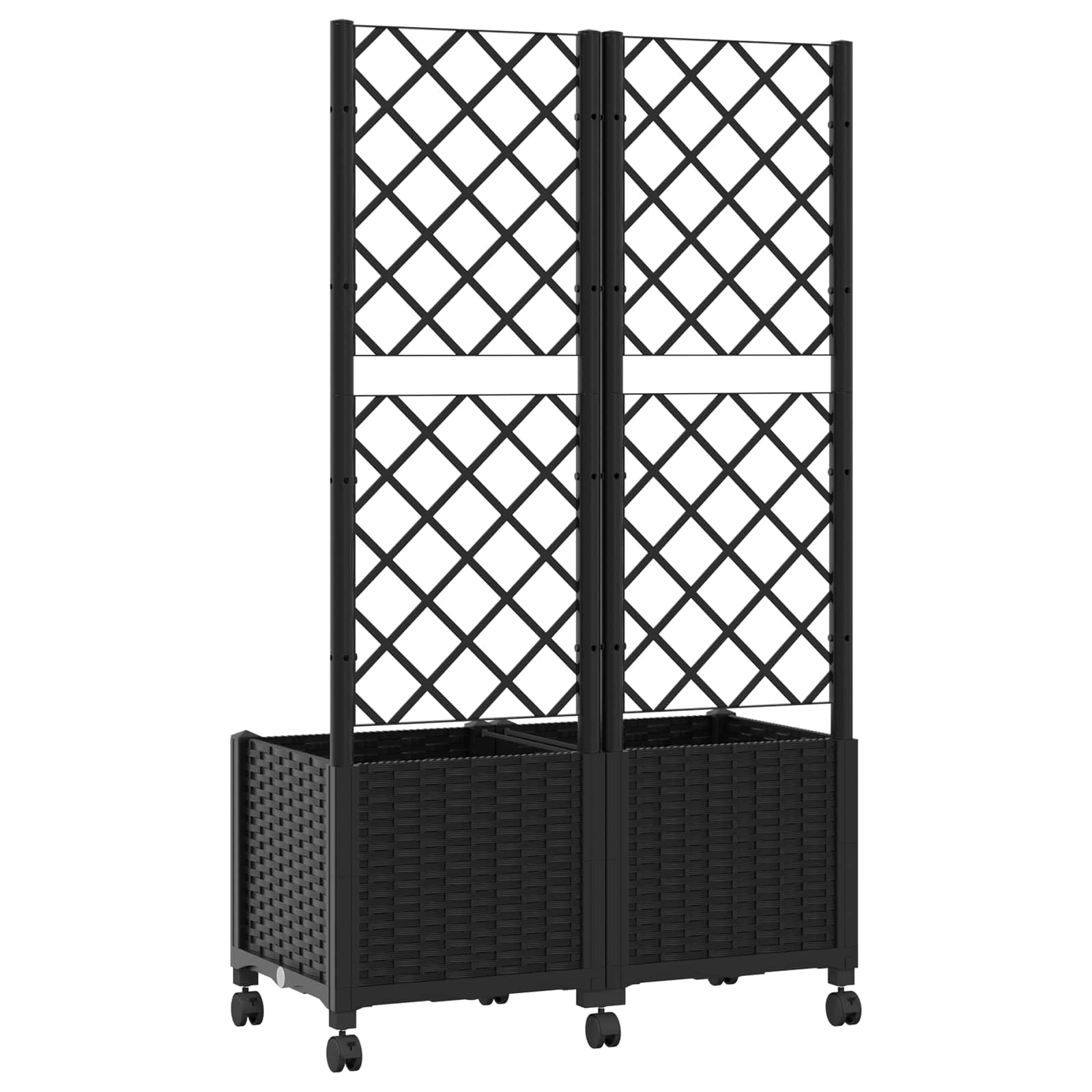 Vrtni saksija s rešetkom i kotačima Crna 80 x 40 x 146 cm PP