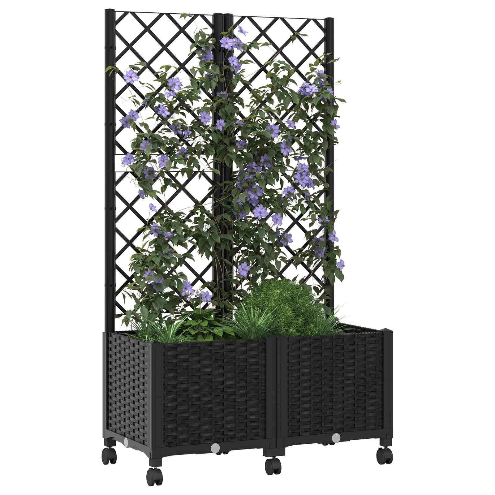 Vrtni saksija s rešetkom i kotačima Crna 80 x 40 x 146 cm PP