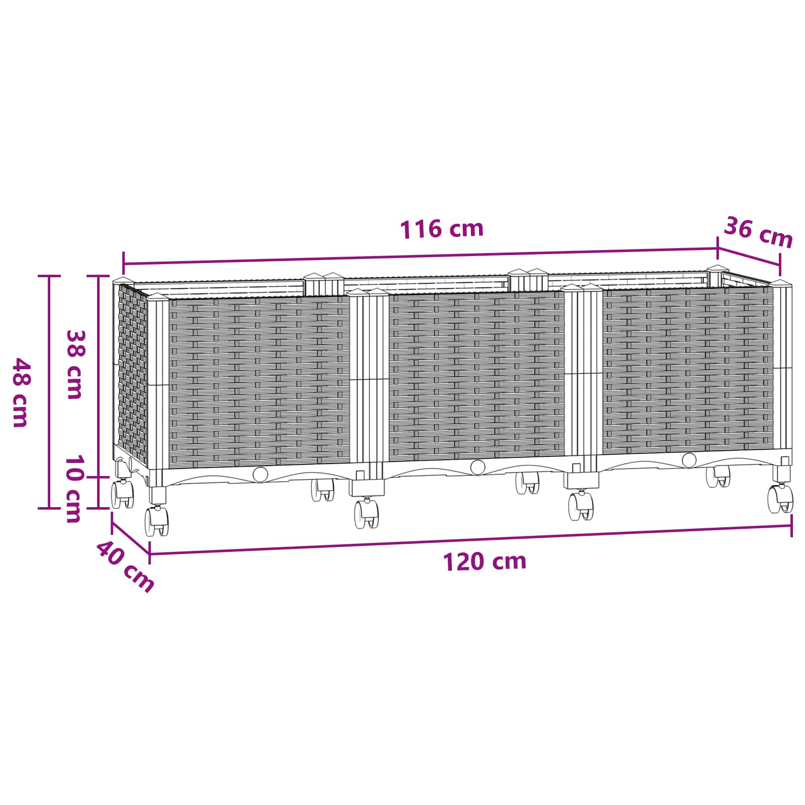 Vrtni saksija s kotačima Plavo Sivo 120 x 40 x 48 cm PP