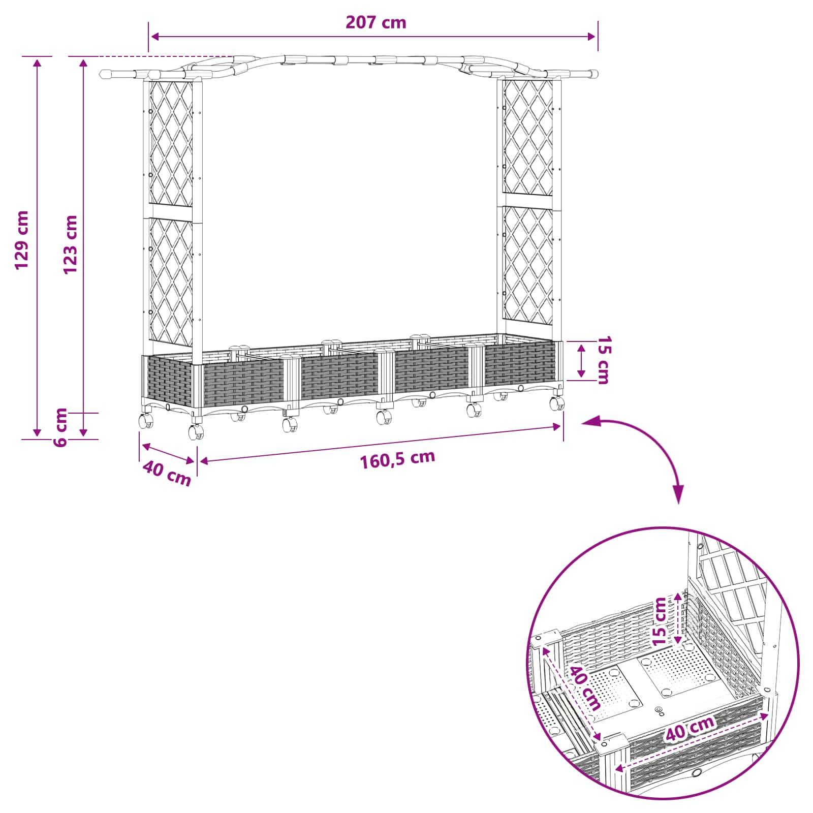 Povišeni krevet s mrežom i krovom Svjetlosiva 207 x 40 x 129 cm