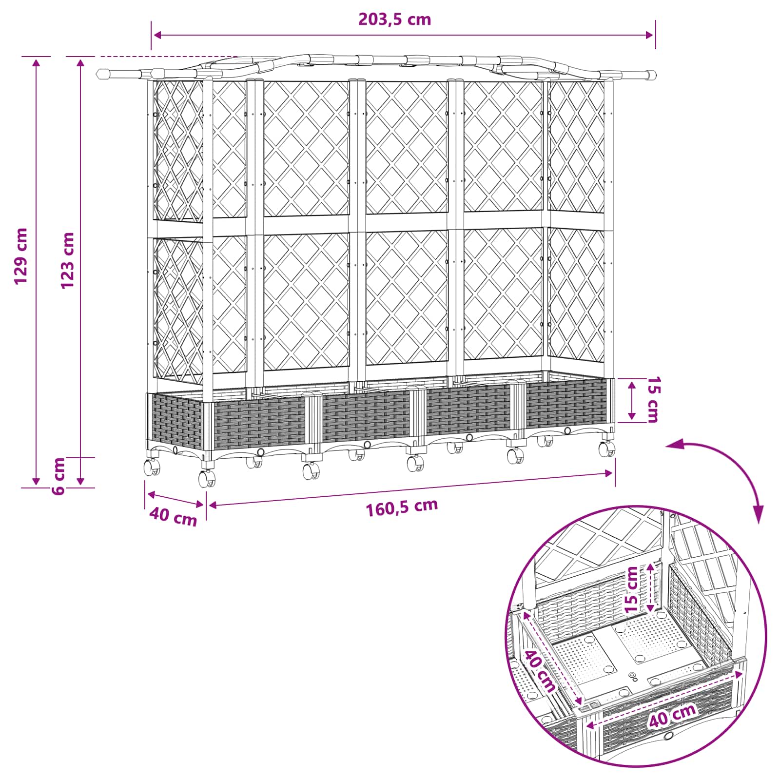 Povišeni krevet s mrežom i krovom Crna 203,5 x 40 x 129 cm PP