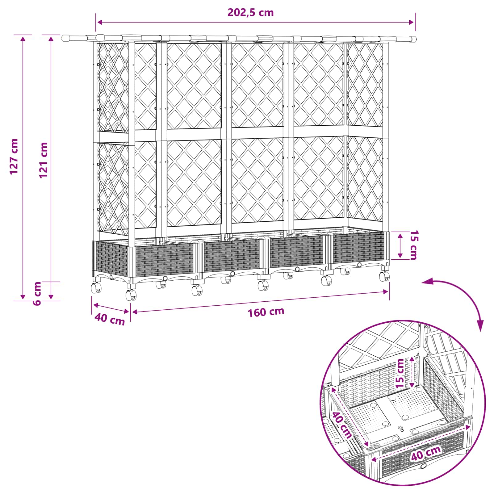 Povišeni krevet s mrežom i krovom Crna 202,5 x 40 x 127 cm PP