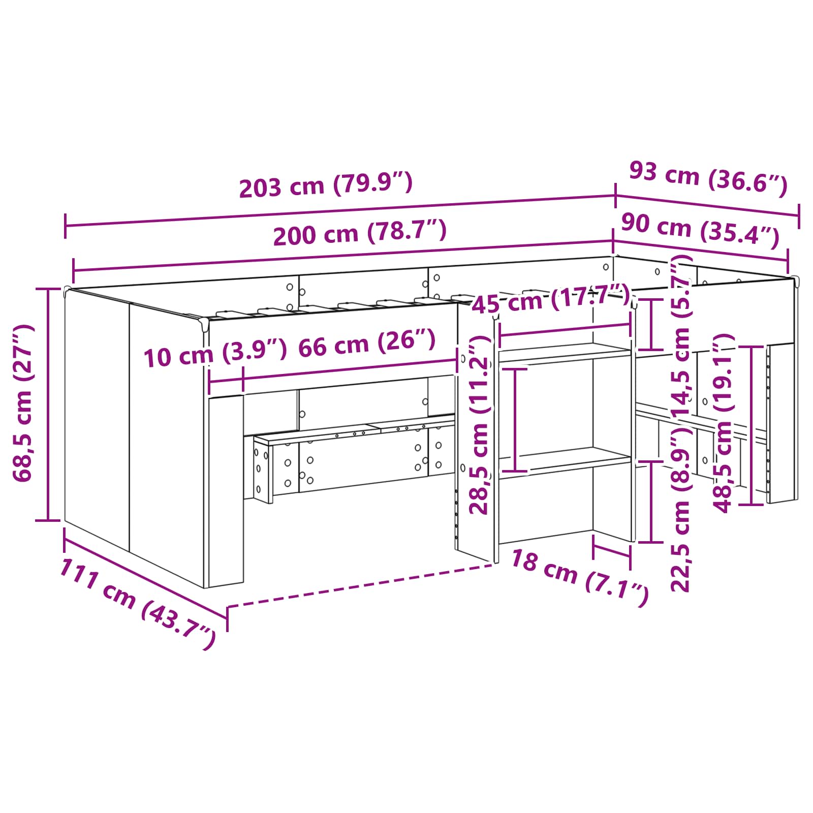 Kreveta za visoko spavanje djece 2 pcs Hrast sonoma 90 x 200 cm