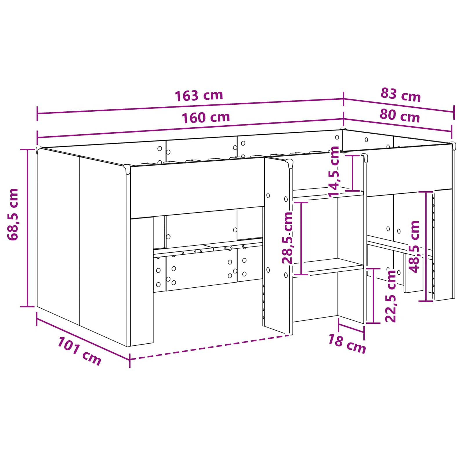 Kreveta za visoko spavanje djece 2 pcs Siva Sonoma
