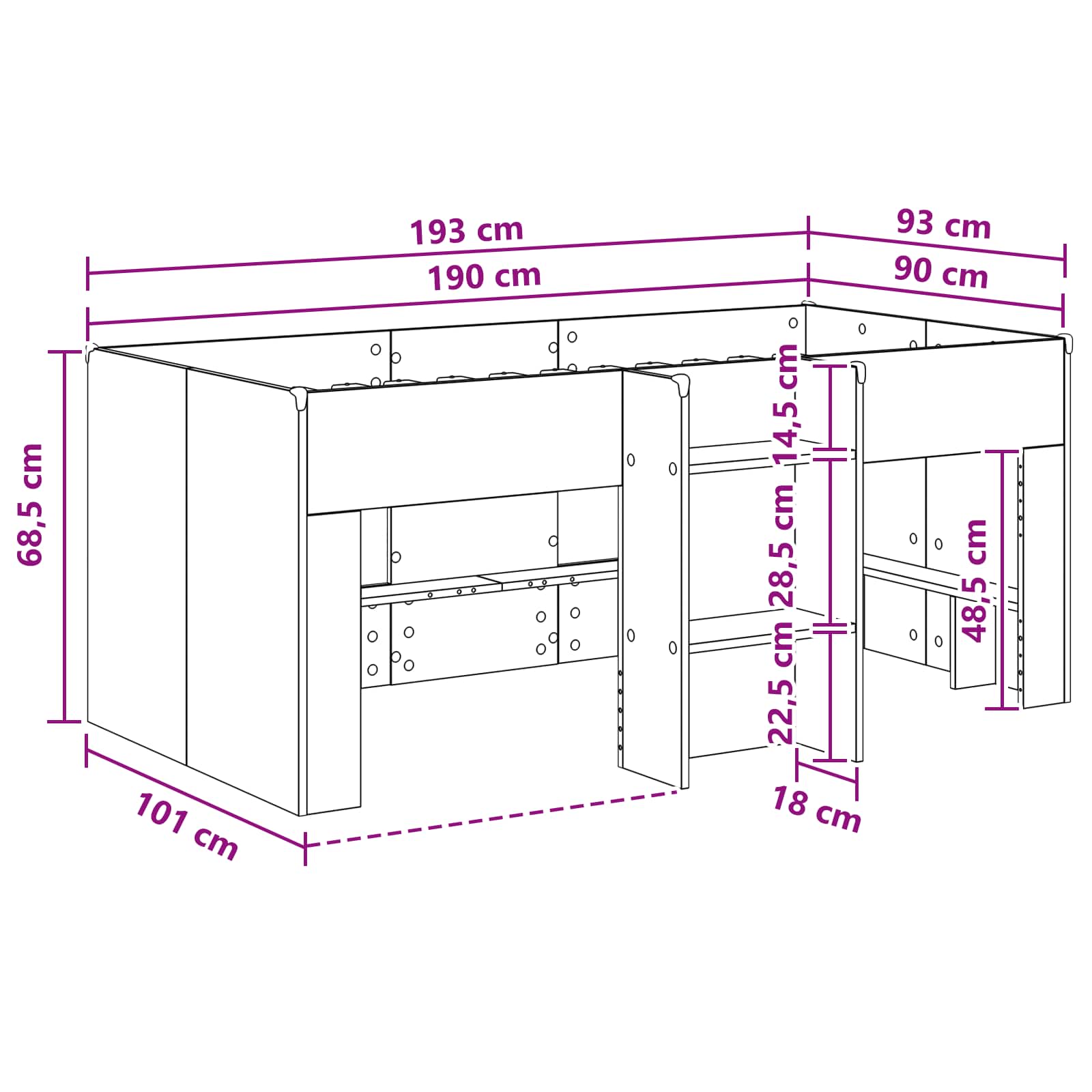 Kreveta za visoko spavanje djece 2 pcs Staro drvo 90 x 190 cm