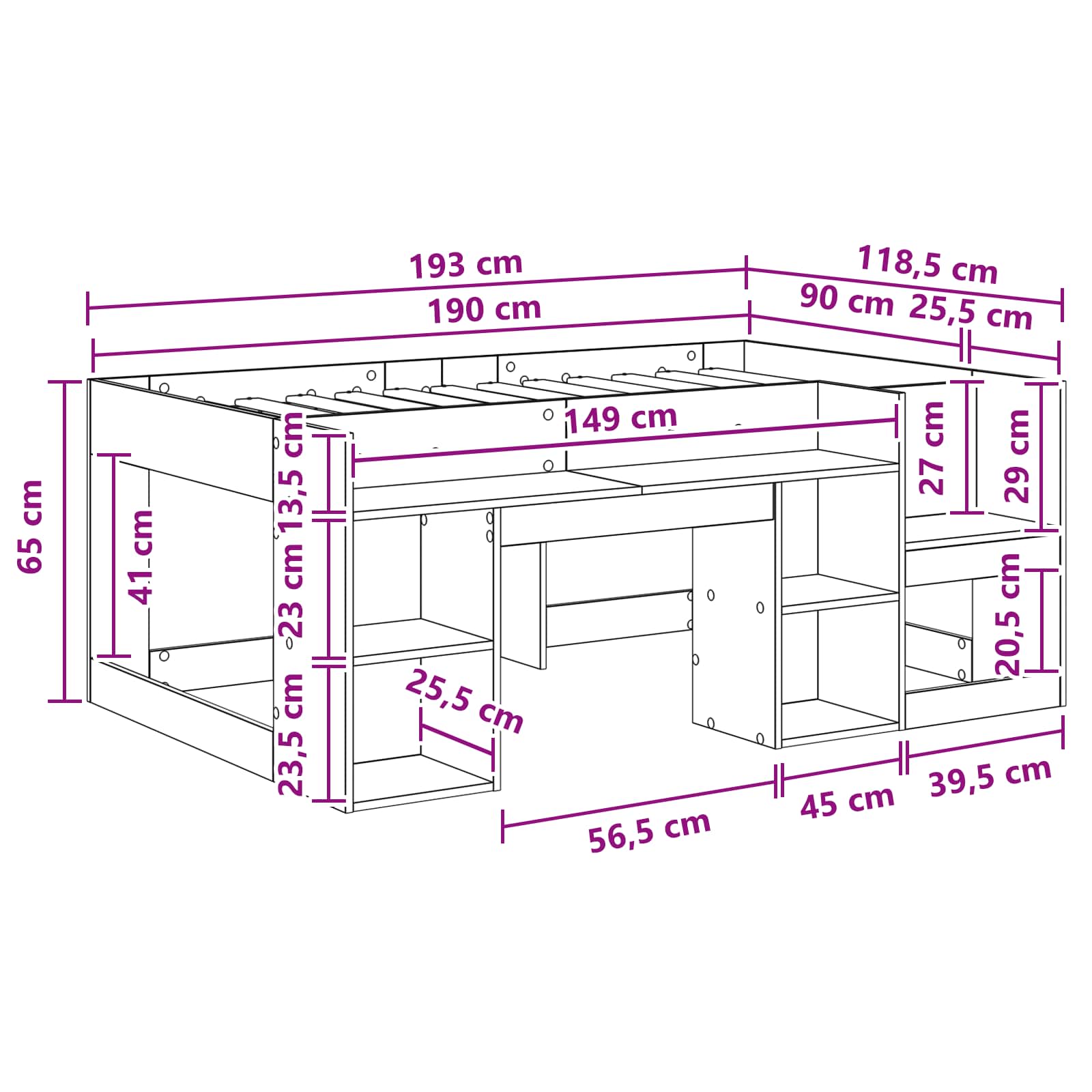 Krevet za djecu s ladicama Staro drvo 90 x 190 cm