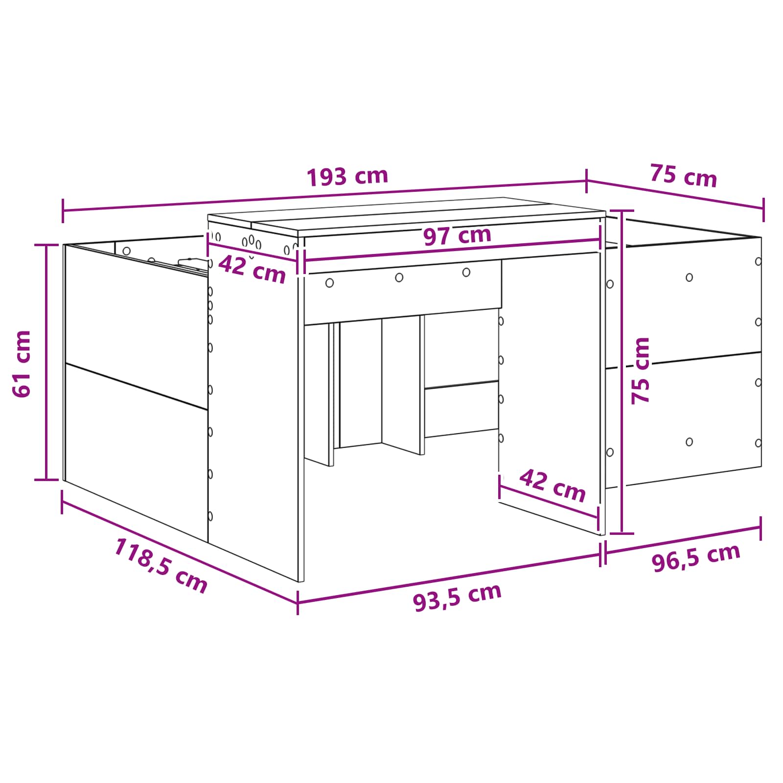 Krevet za djecu s visokim okvirom i stolom Bijela 75 x 190 cm