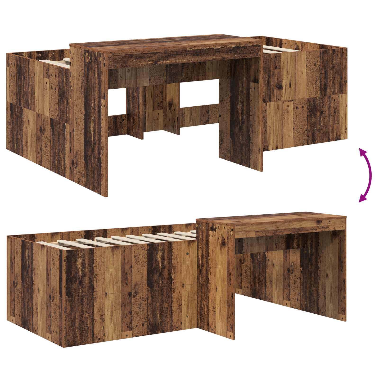 Krevet za djecu s visokim okvirom i stolom Staro drvo