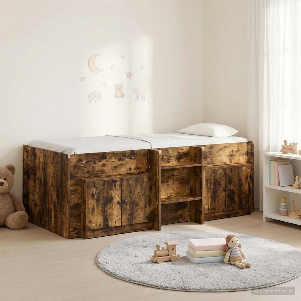 Loft krevet s ormarom 3 pcs Dimljeni hrast Konstruirano drvo