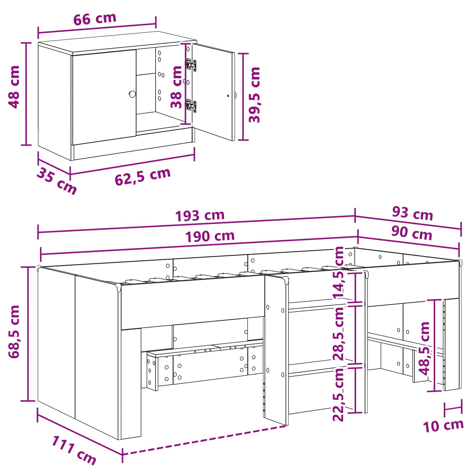 Loft krevet s ormarom 3 pcs Dimljeni hrast Konstruirano drvo