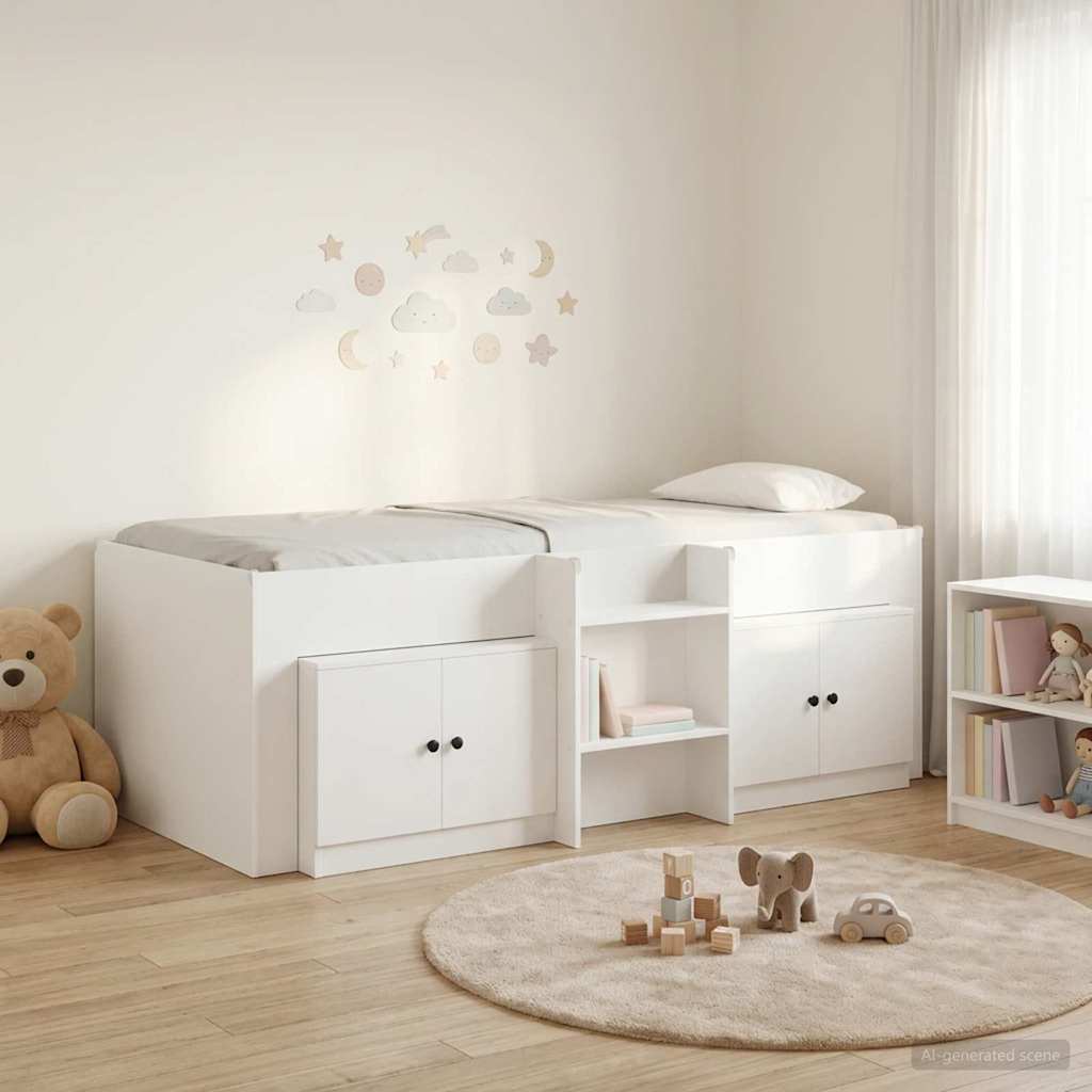 Loft krevet s ormarom s pohranom 3 pcs Bijela Konstruirano drvo