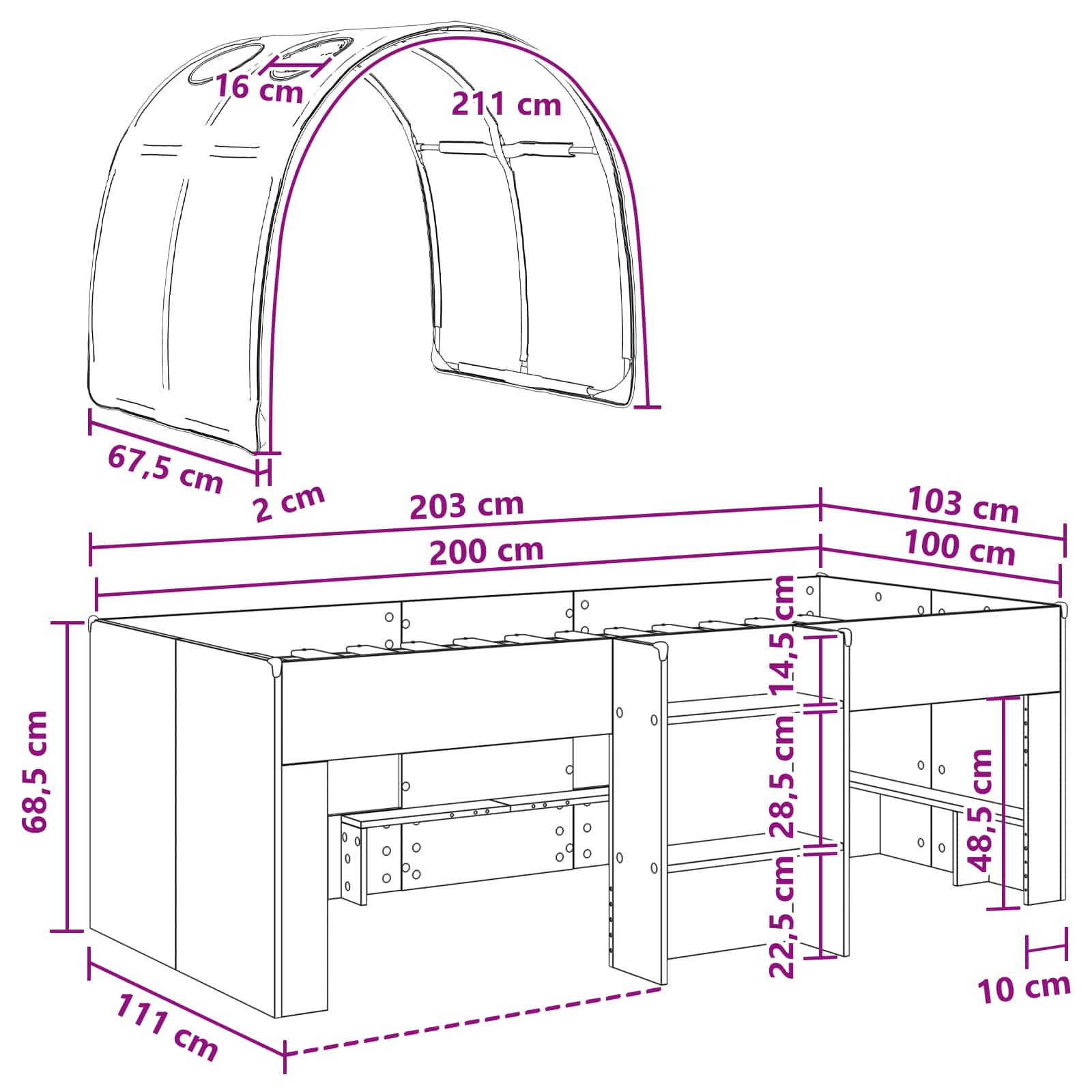 Krevet s Tunnels 4 pcs Bijela i crna Konstruirano drvo