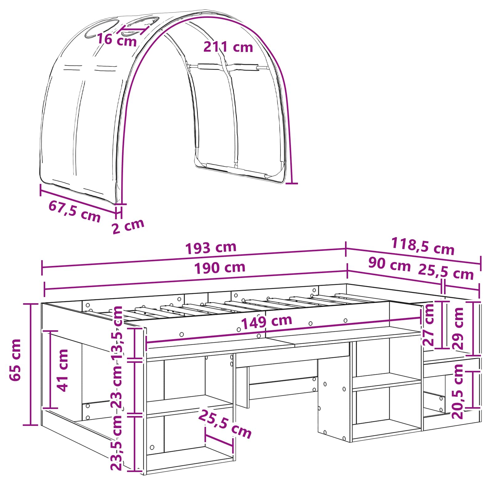 Krevet s tunelom 3 pcs Bijela i crvena Konstruirano drvo