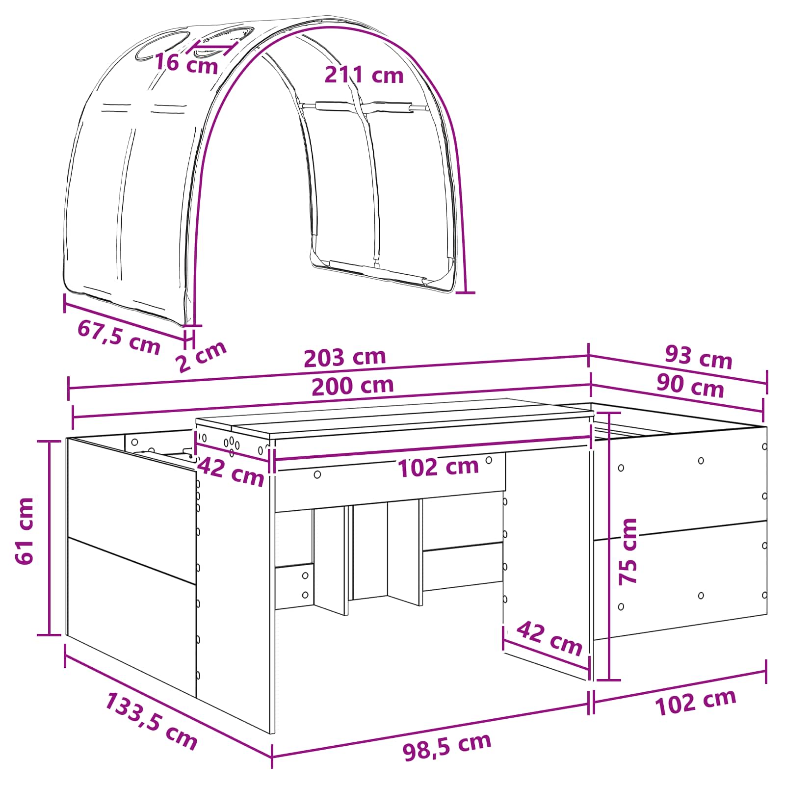 Krevet s tunelom 4 pcs Artisian hrast i crvena