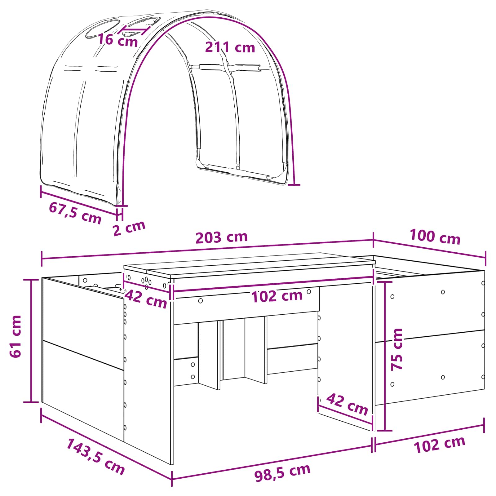 Krevet s Tunnels 4 pcs Bijela Konstruirano drvo