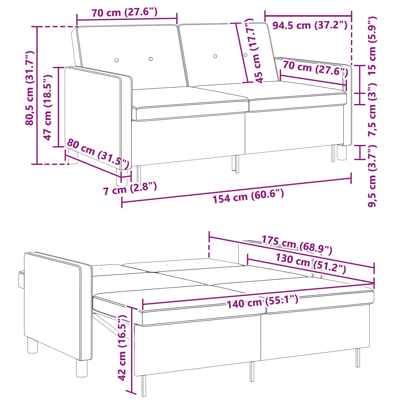 Krevet-sofa na razvlačenje Tamno smeđa Tkanina