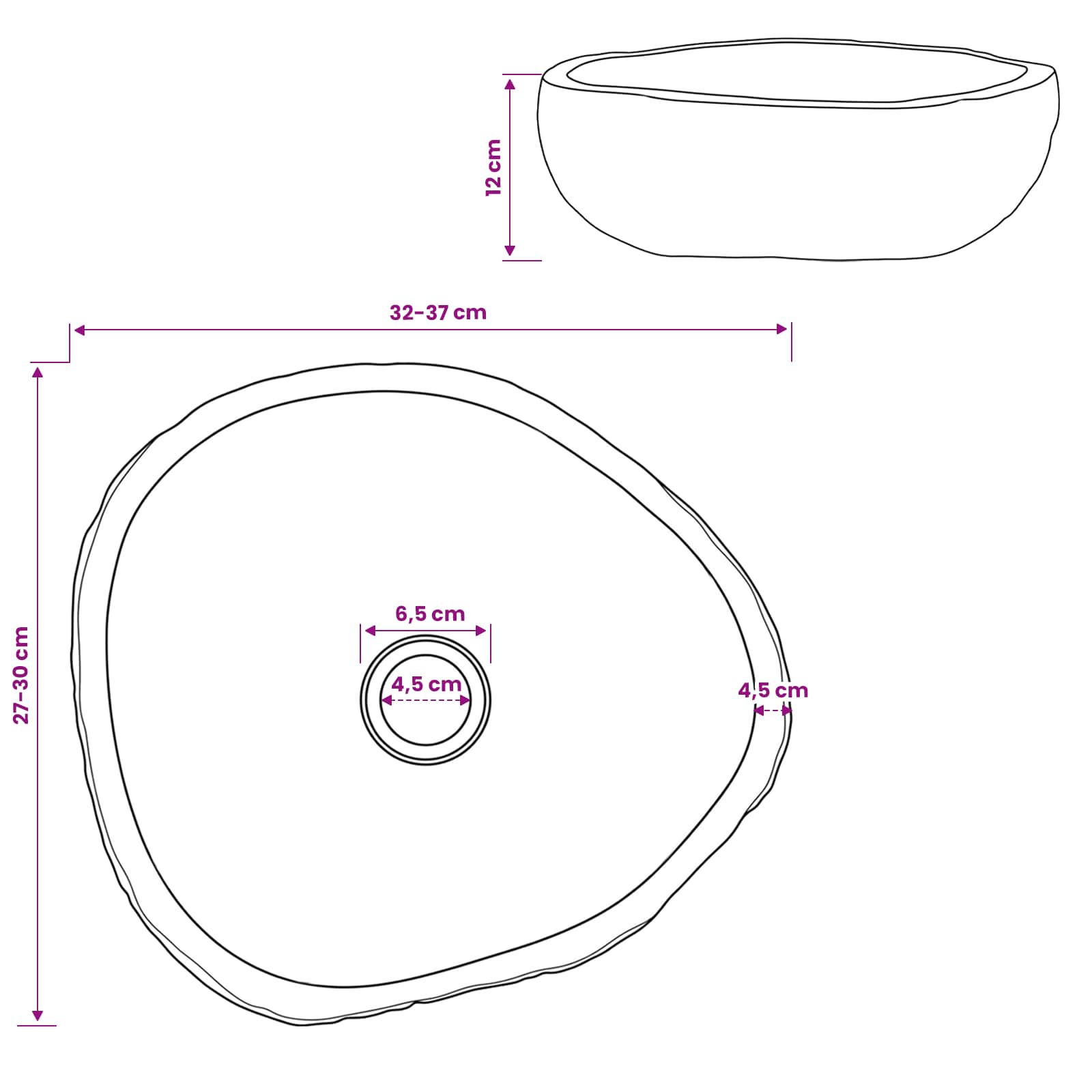 Sudoper Ovalni Siva (32-37) x (27-30) x 12 cm Rijeka kamen
