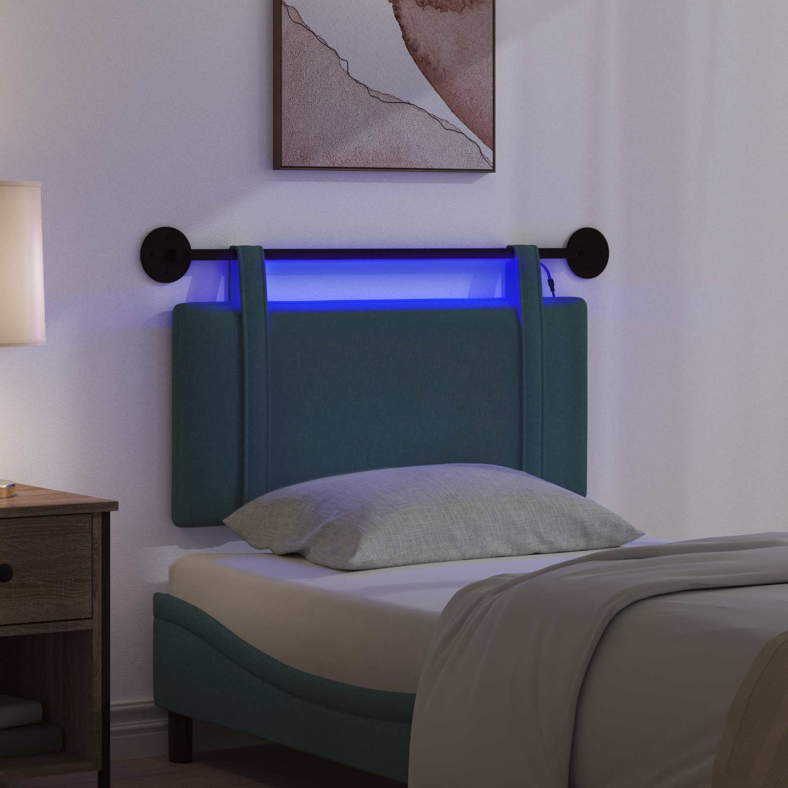 Viseće uzglavlje kreveta S LED svjetlom Tamnozelena Tkanina