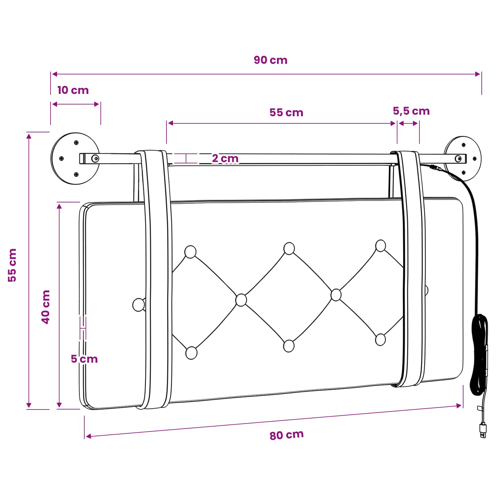 Viseće uzglavlje kreveta S LED svjetlom Smeđa Antikni PU