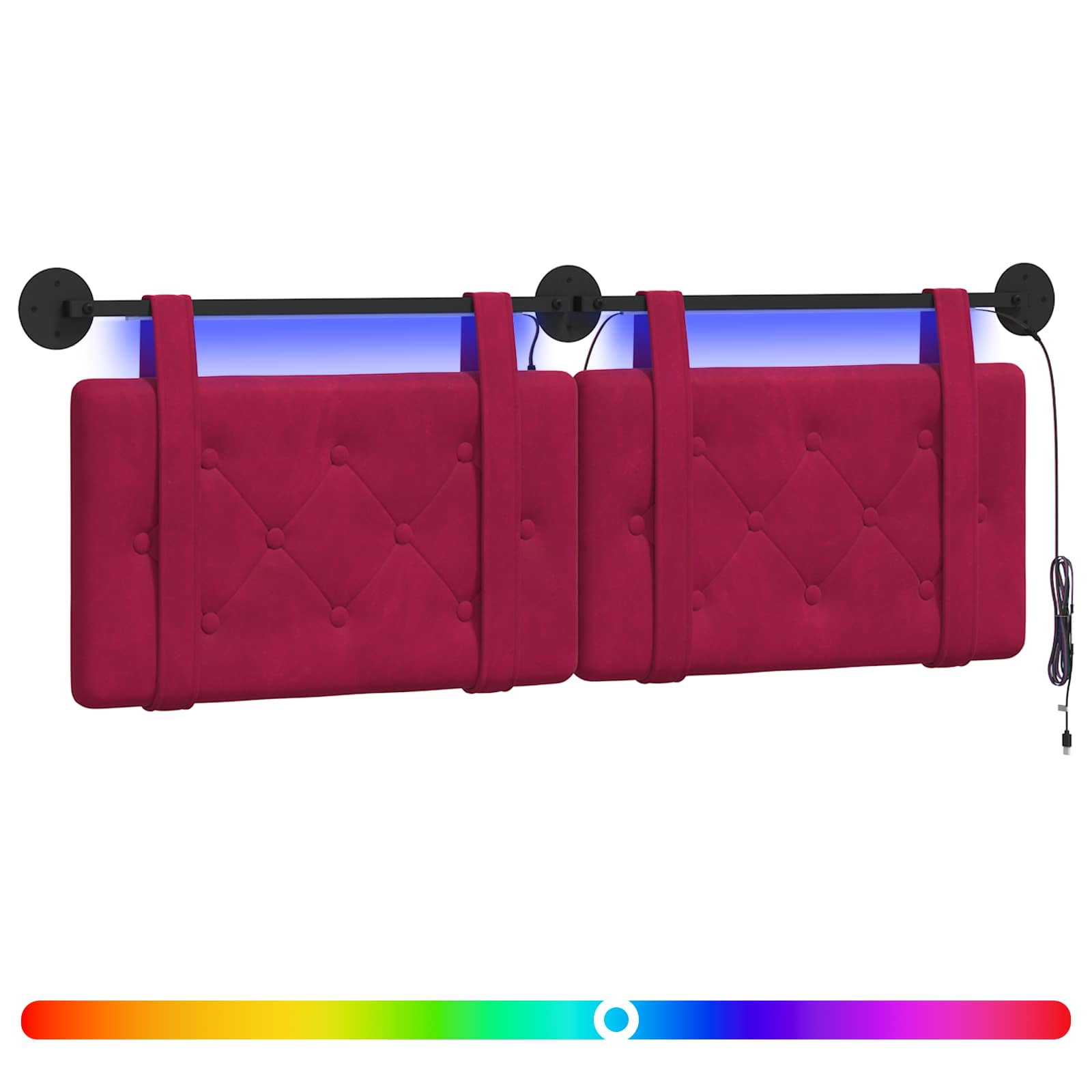 Viseće uzglavlje kreveta S LED svjetlom Vinska crvena Baršun