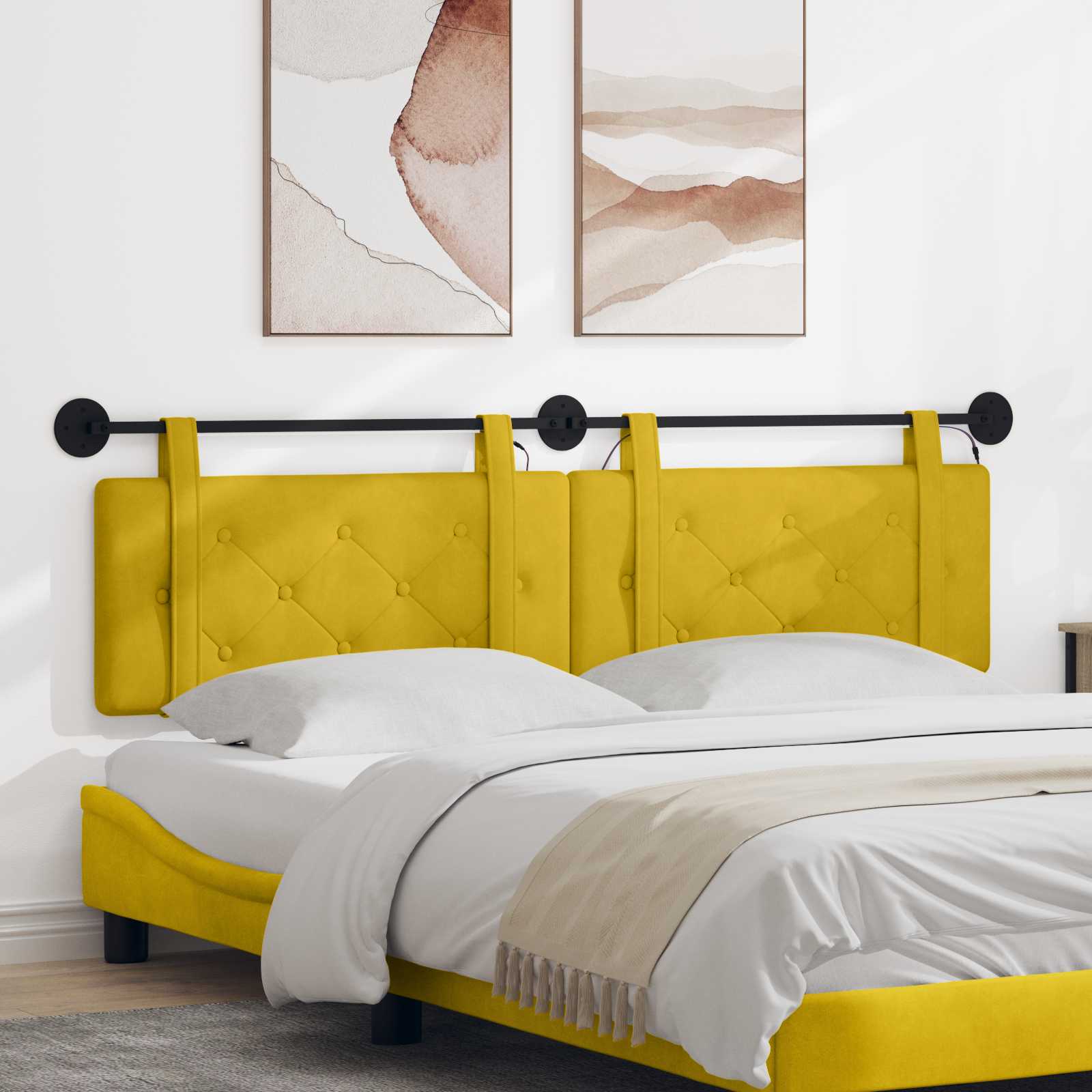Viseće uzglavlje kreveta S LED svjetlom Žuta Baršun