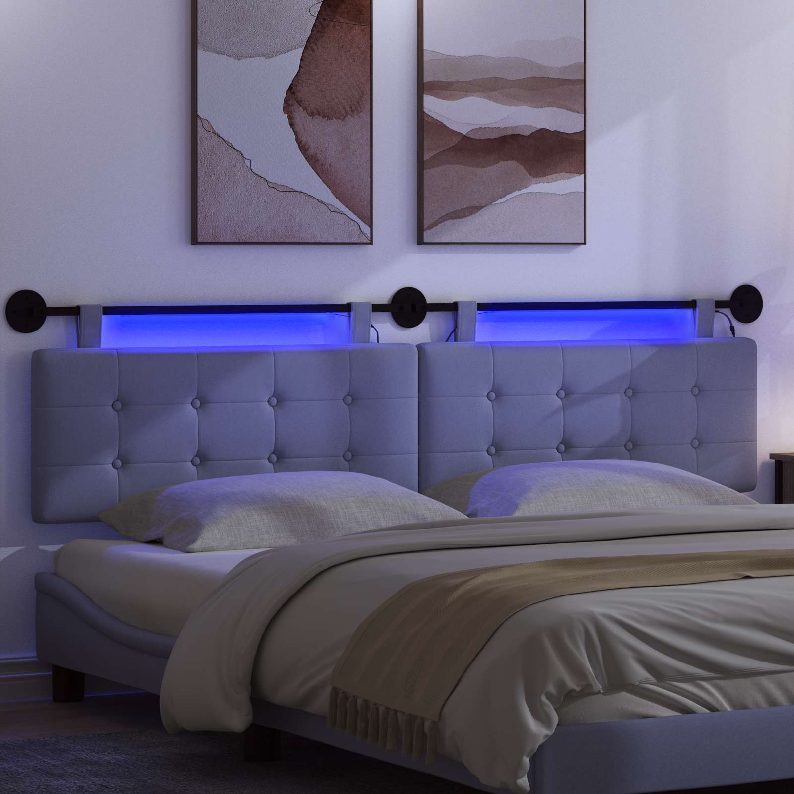 Viseće uzglavlje kreveta S LED svjetlom Traper plava Tkanina