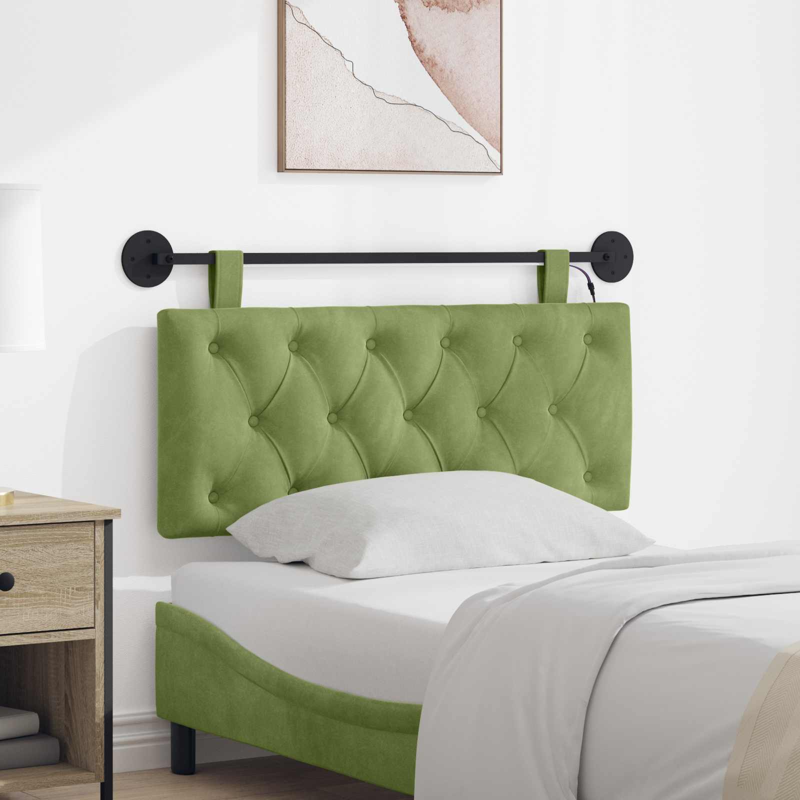 Viseće uzglavlje kreveta S LED svjetlom Svijetlo zelena Baršun