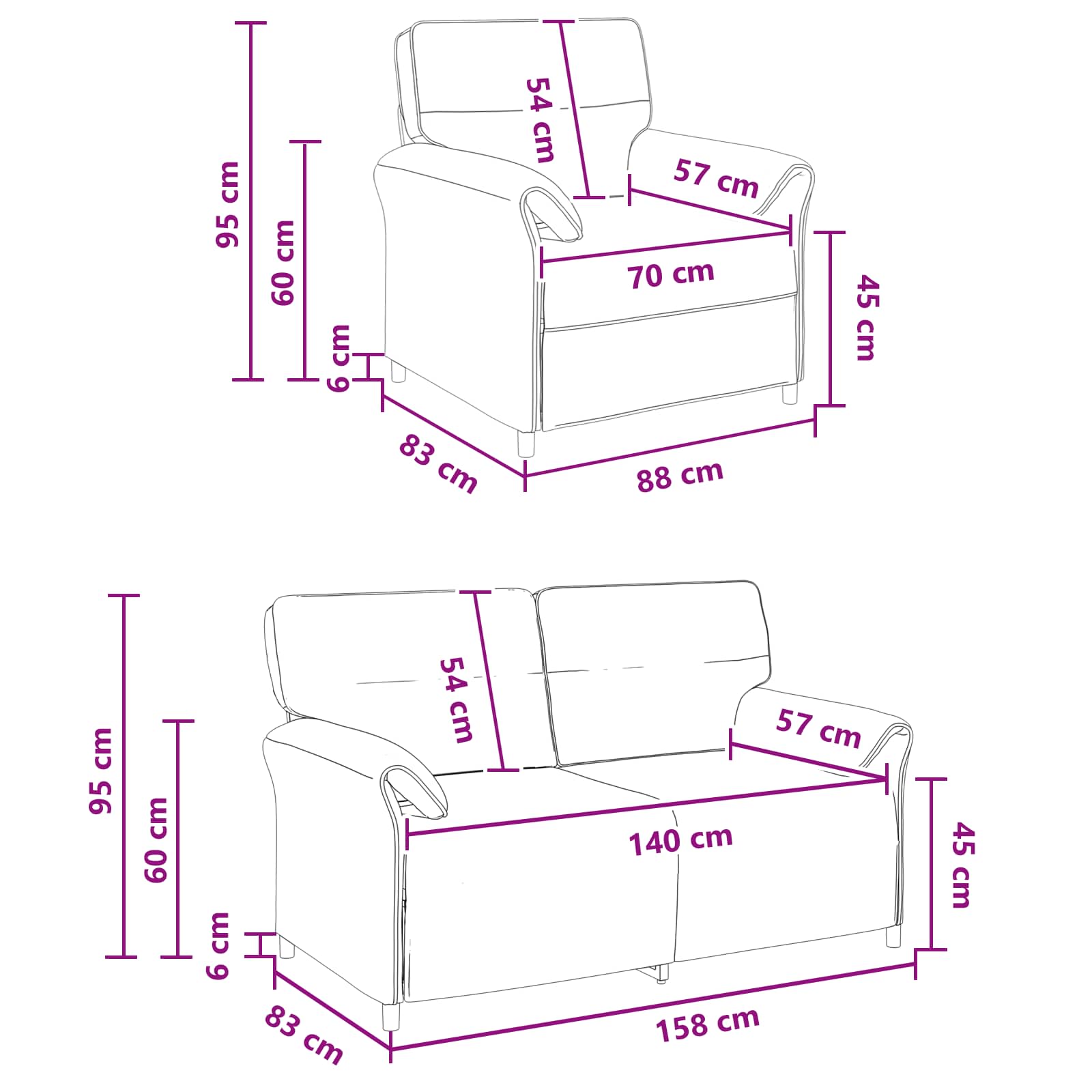 Set sofe 2 kom. Tamno smeđa Tkanina