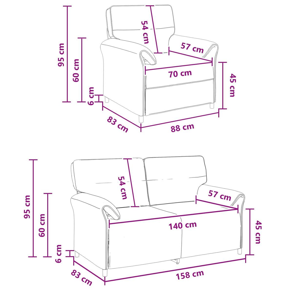 Set sofe 2 kom. Bijela Tkanina