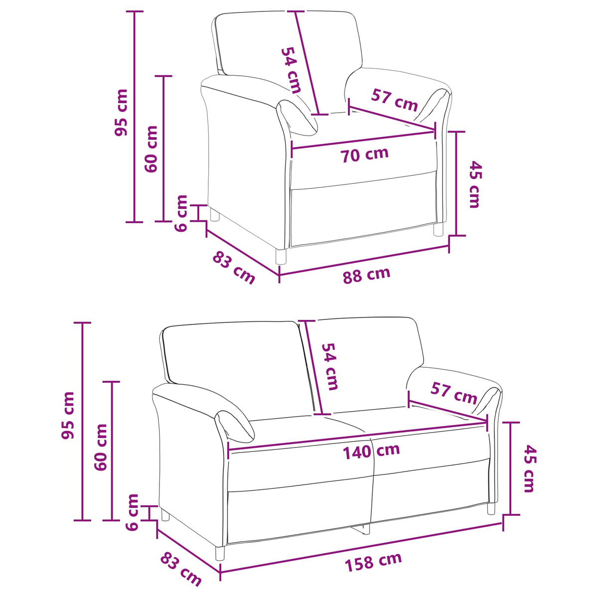 Set sofe 2 kom. Ljubičasta Baršun