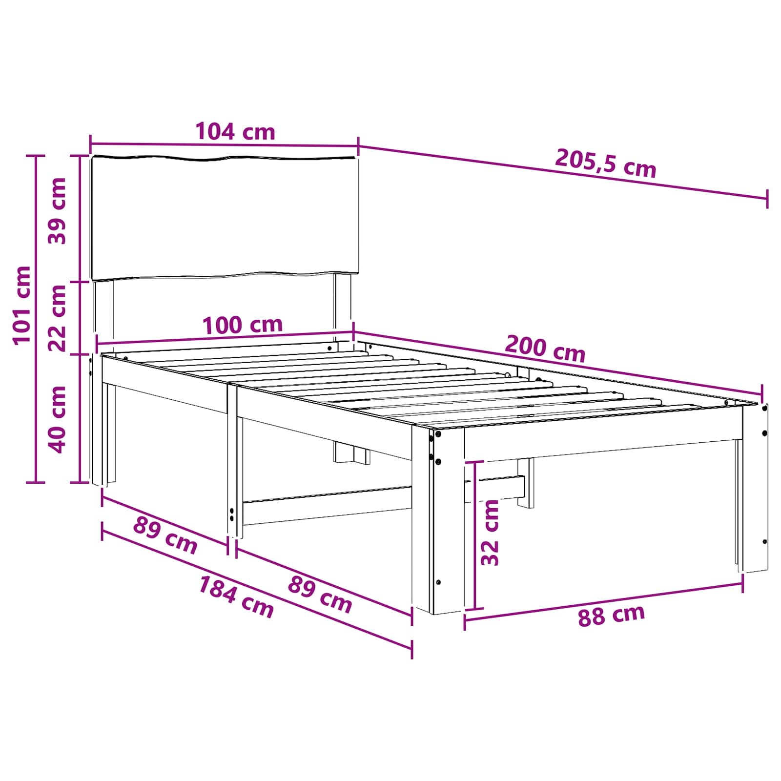 Krevet s uzglavljem ROSTOCK Bijela 100 x 200 cm