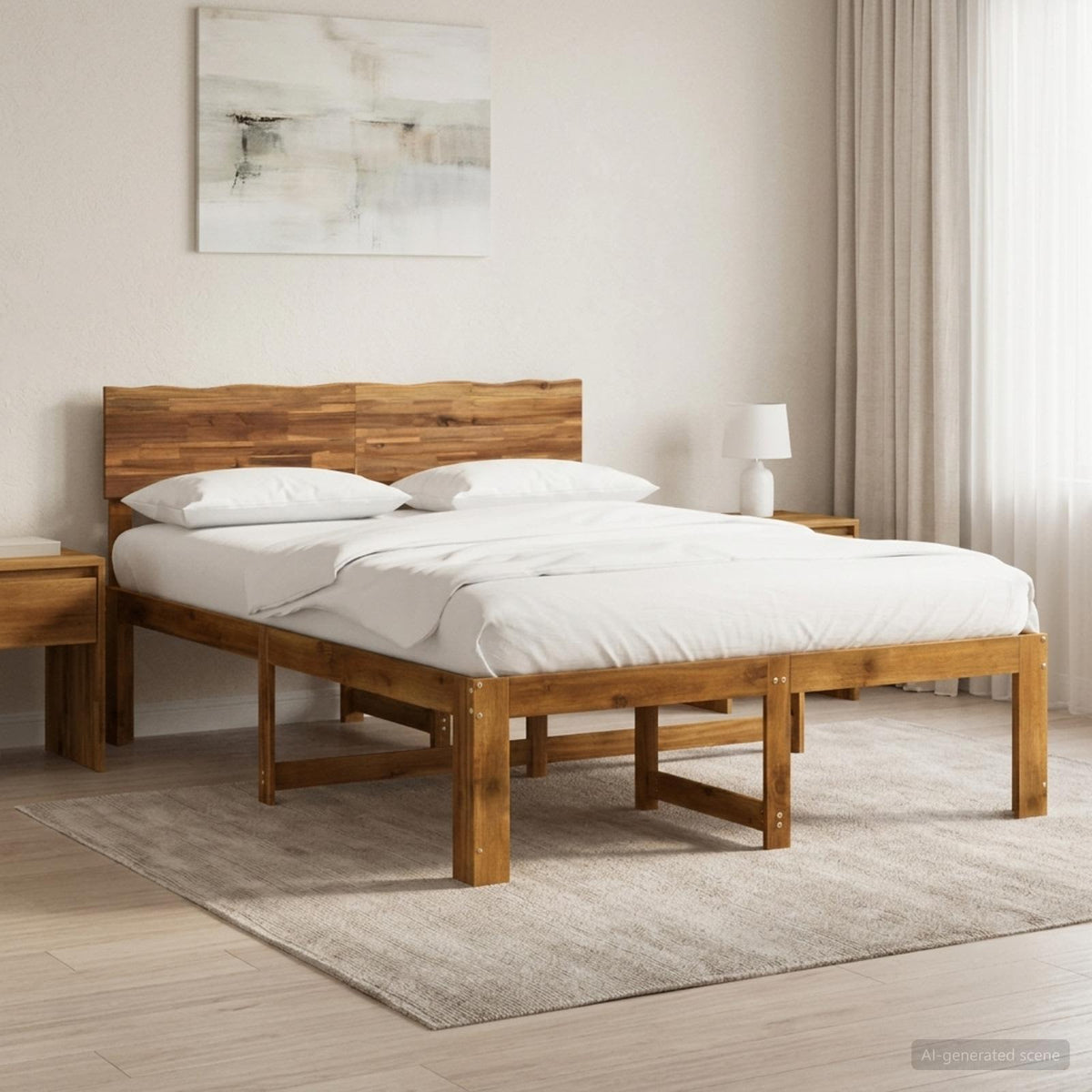 Krevetni okvir s uzglavljem ROSTOCK Prirodna 140 x 190 cm