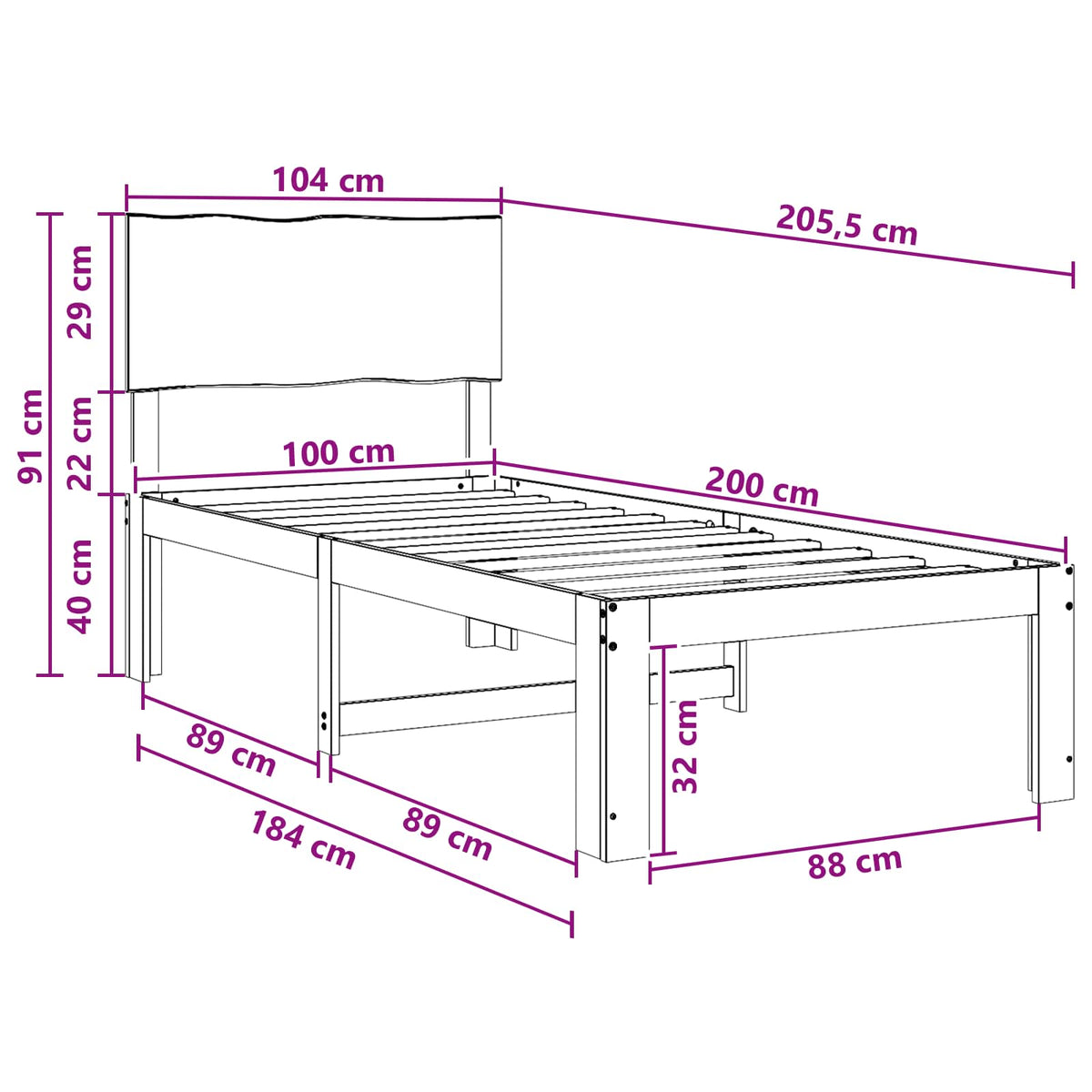 Krevet s uzglavljem ROSTOCK Bijela 100 x 200 cm
