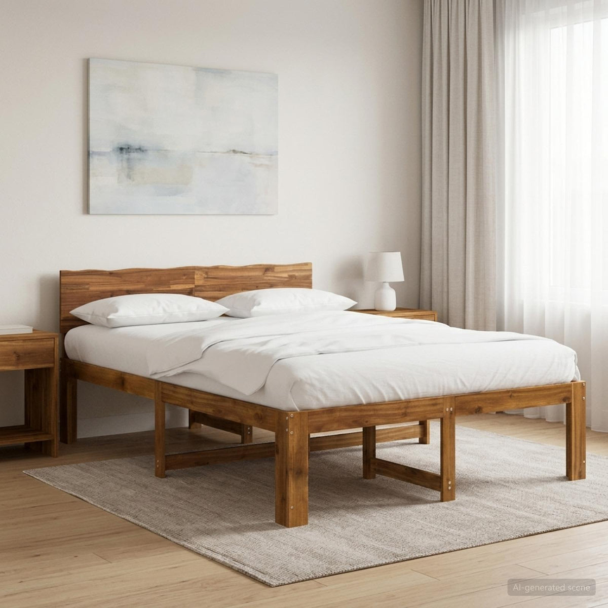 Krevetni okvir s uzglavljem ROSTOCK Prirodna 135 x 190 cm