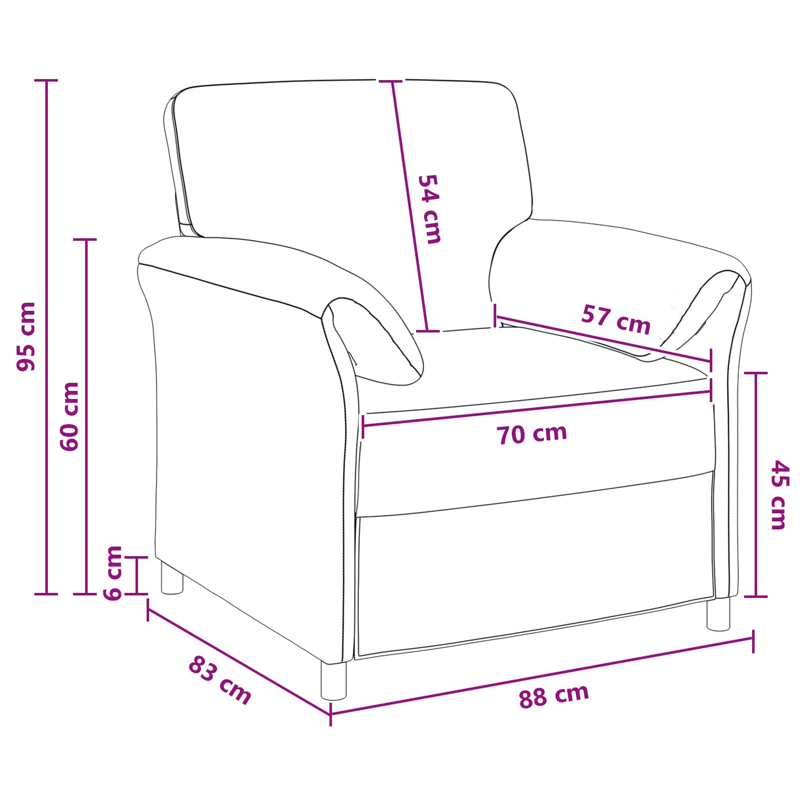 Jednosed Crna 88 x 83 x 95 cm Baršun