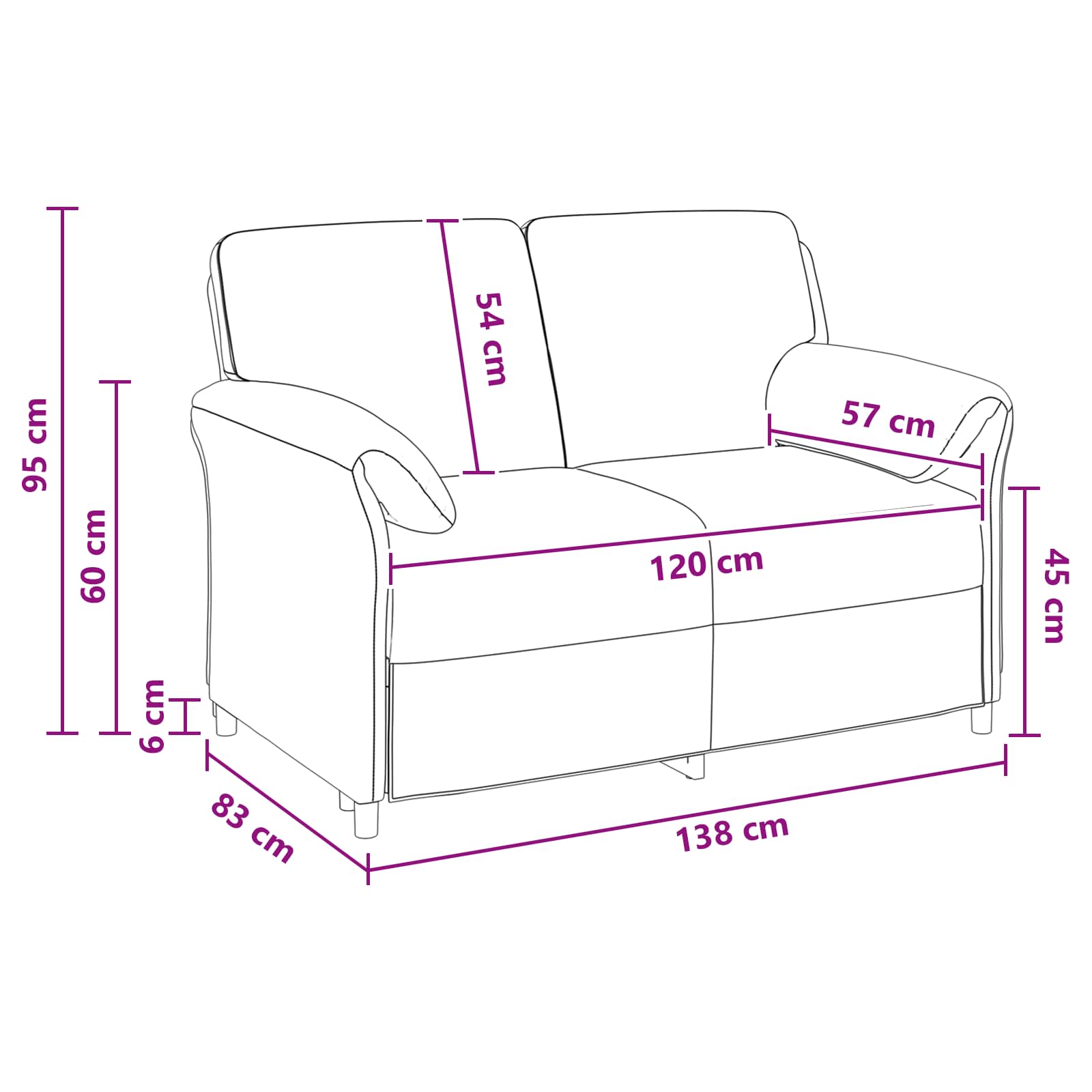 Sofa za dvije osobe Tirkizna 138 x 83 x 95 cm Baršun
