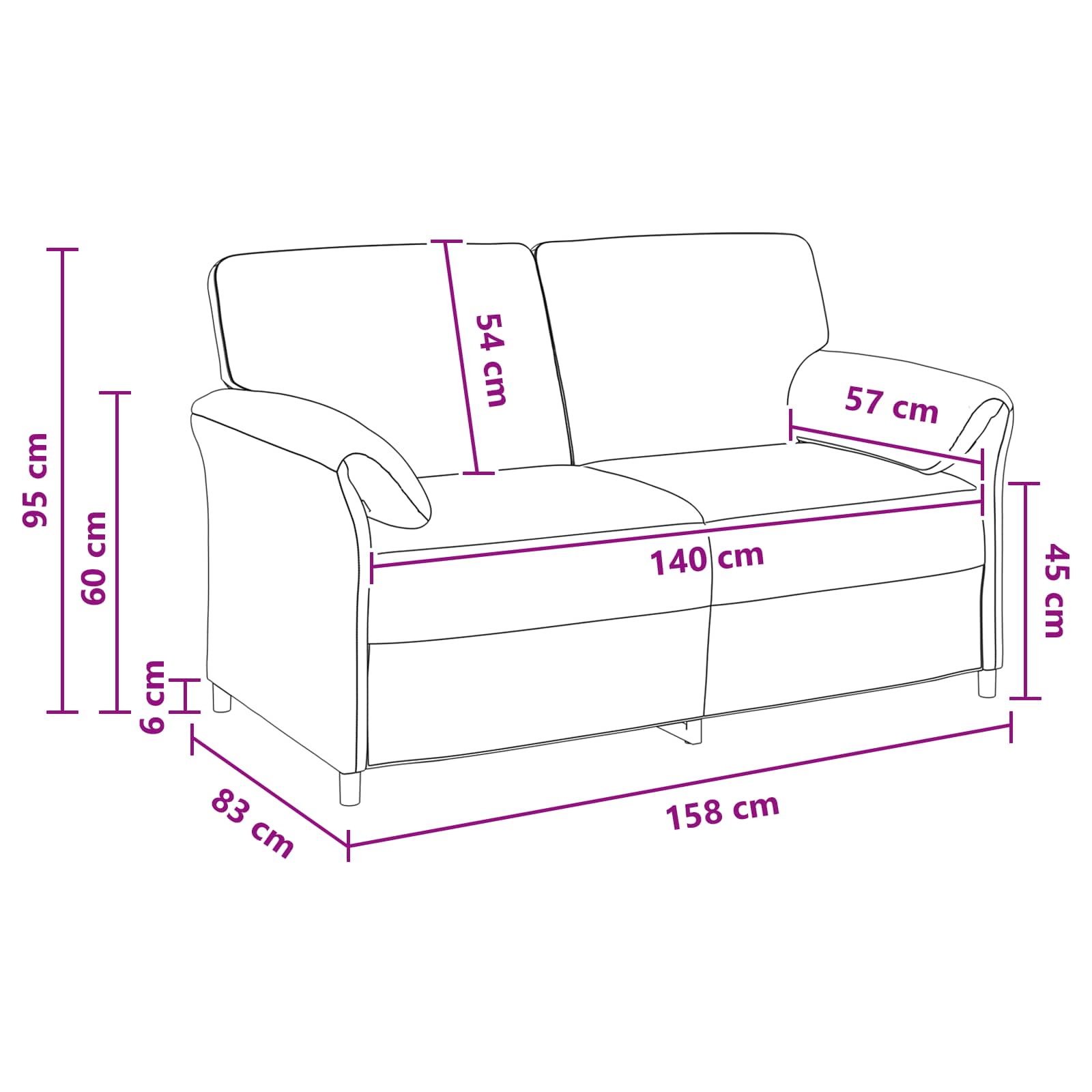 Sofa za dvije osobe Ljubičasta 158 x 83 x 95 cm Baršun