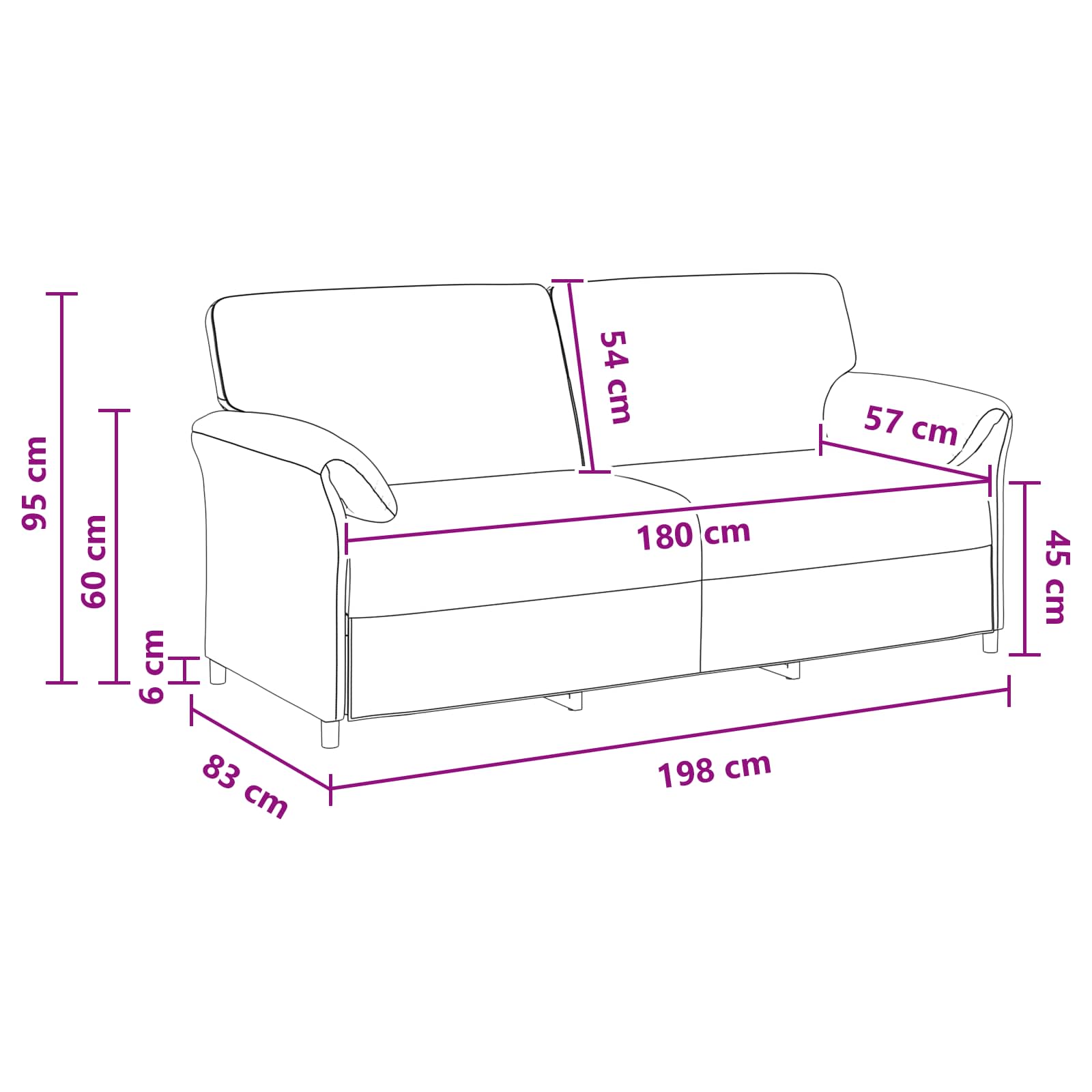 Sofa za 3 osobe Žuta 198 x 83 x 95 cm Baršun
