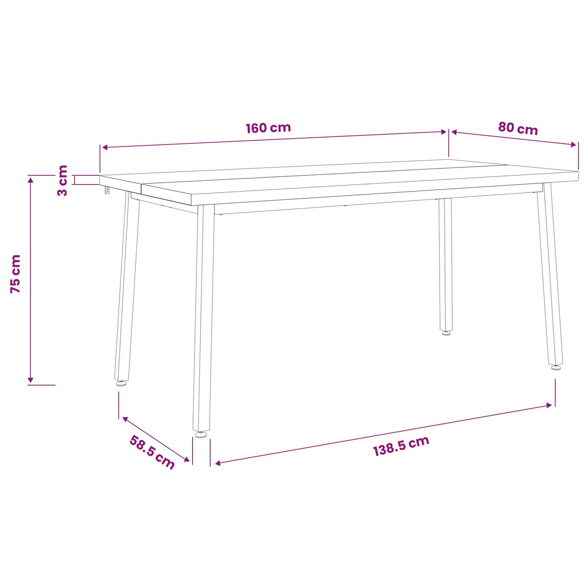 Kvadratni blagovaonski stol 160 x 80 x 75 cm Prirodna