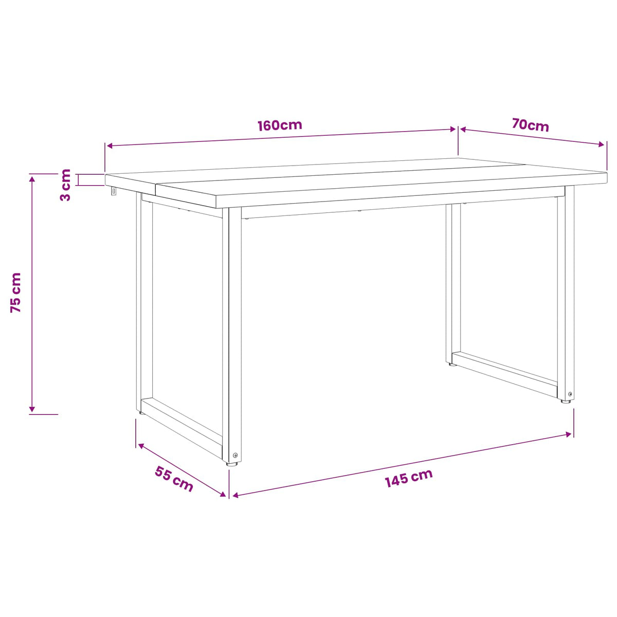 Kvadratni blagovaonski stol 160 x 70 x 75 cm Prirodna
