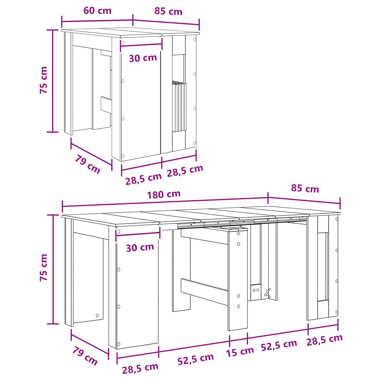 Blagovaonski stol 180 x 85 x 75 cm Konstruirano drvo Crni hrast
