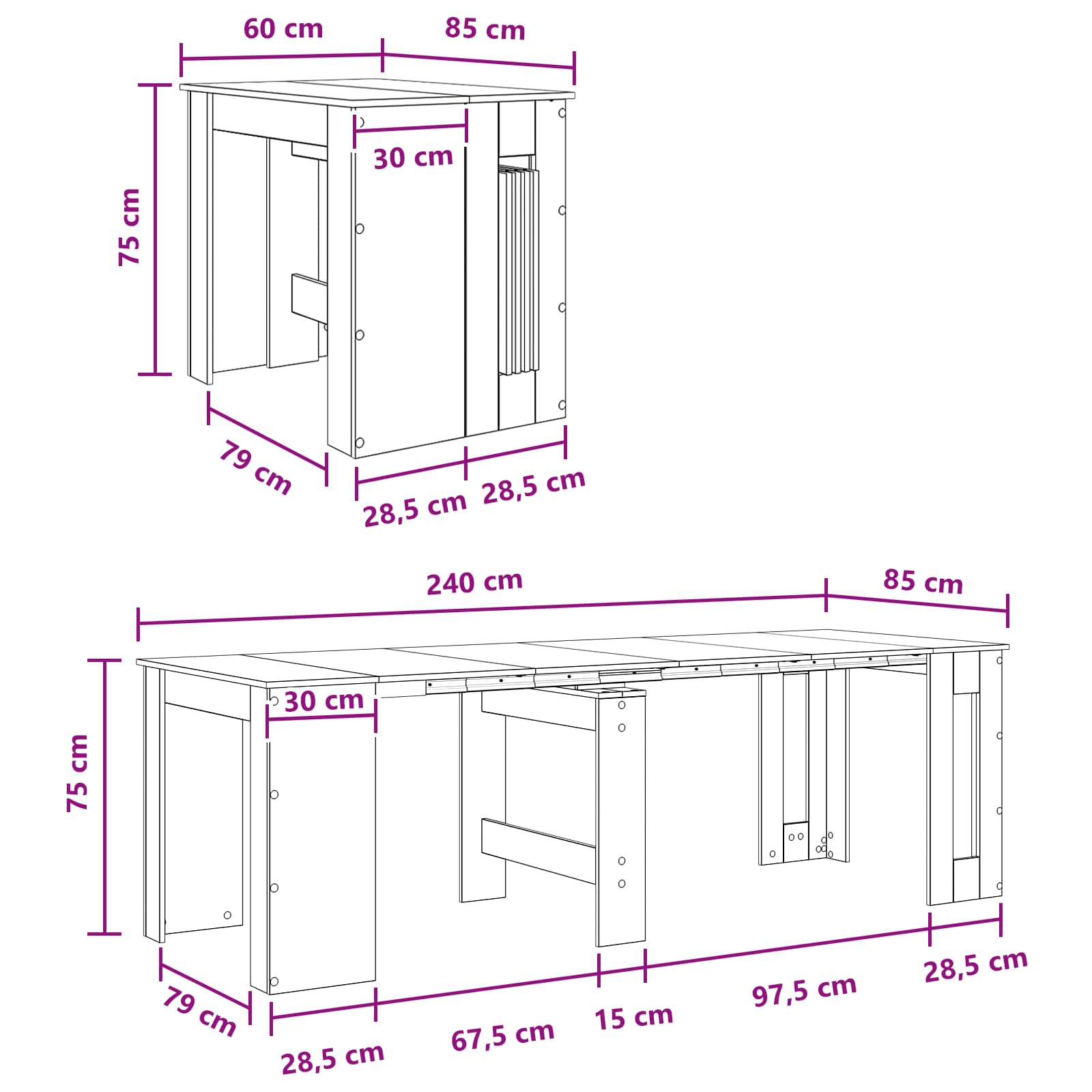 Blagovaonski stol 240 x 85 x 75 cm Konstruirano drvo Crni hrast