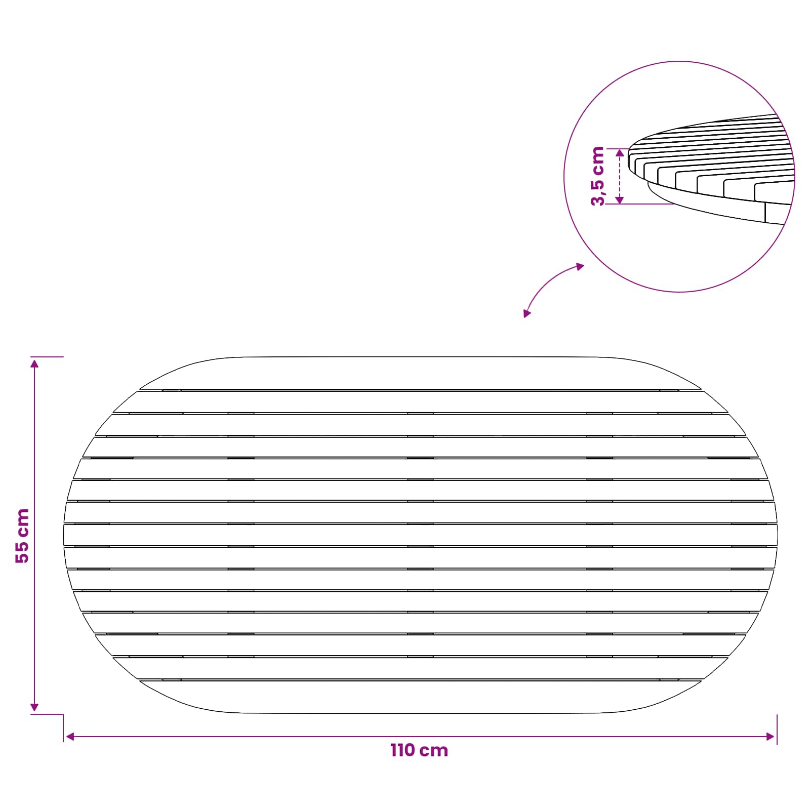 Gornji dio stola 110 x 55 x 3,5 cm Ovalni Čvrsto teak drvo
