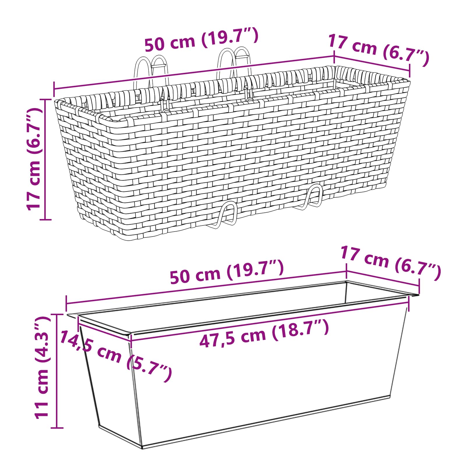 Ograda 2 pcs 50 x 17 x 17 cm Metal