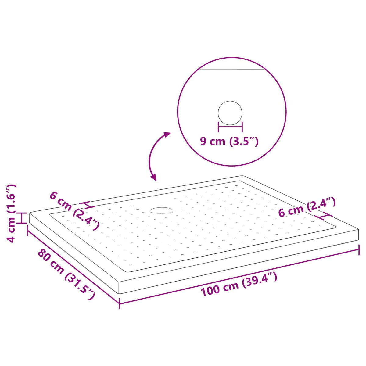 Podloga za tuš s točkicama 100 x 80 x 4 cm ABS Crna