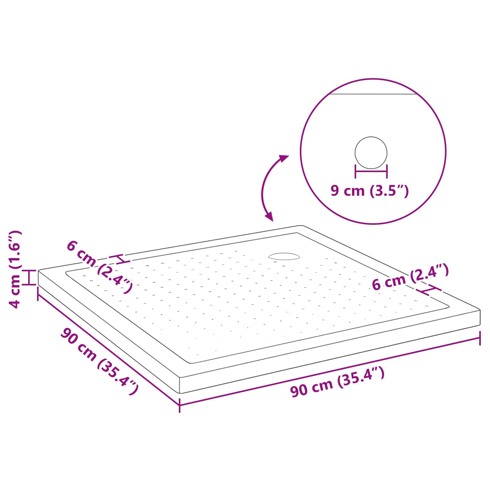Podloga za tuš s točkicama 90 x 90 x 4 cm ABS Crna