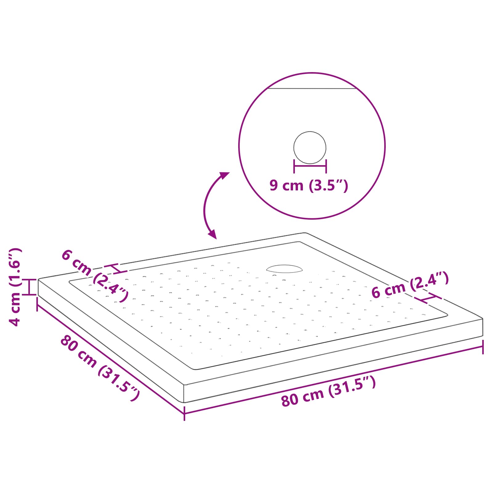 Podloga za tuš s točkicama 80 x 80 x 4 cm ABS Crna