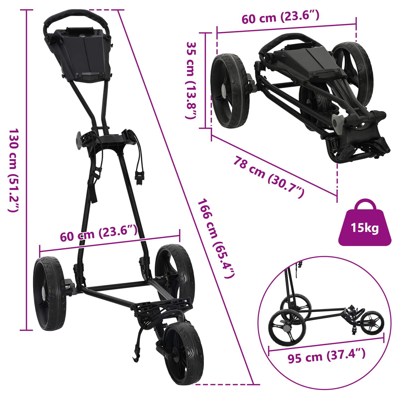 Golf Trolej Crna 95 x 60 x 130 cm Željezo